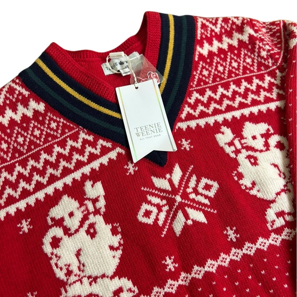 Teenie Weenie NWT All‎ That Bear Kawaii Red Fair Isle Knit Sweater Sz S Varsity